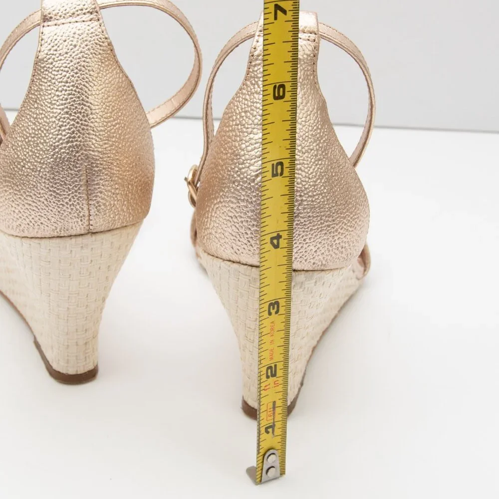 Lilly Pulitzer Bridgette Raffia Sandal Wedge Leather Ankle Strap Gold Size 9 - Picture 8 of 9